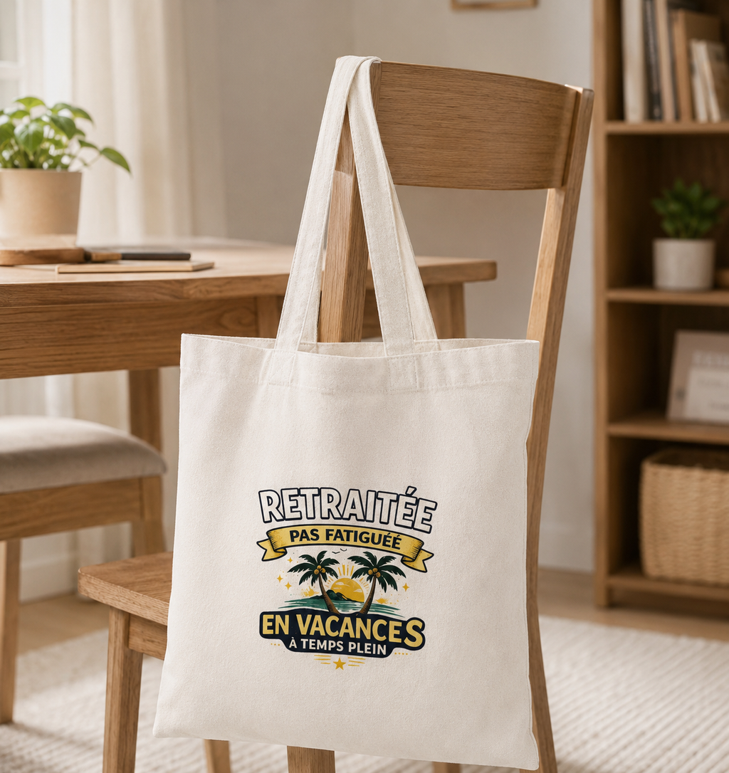 Sac en toile "Retraitée pas fatigué"